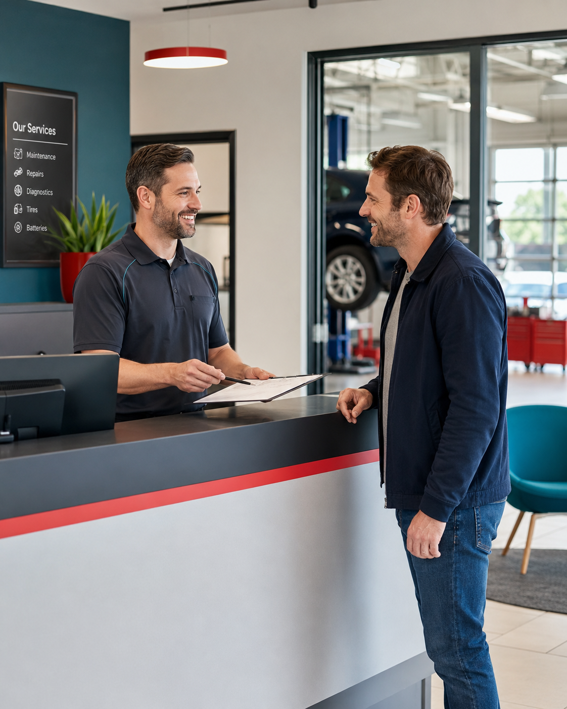 Prijatie zákazníka na recepcii autoservisu